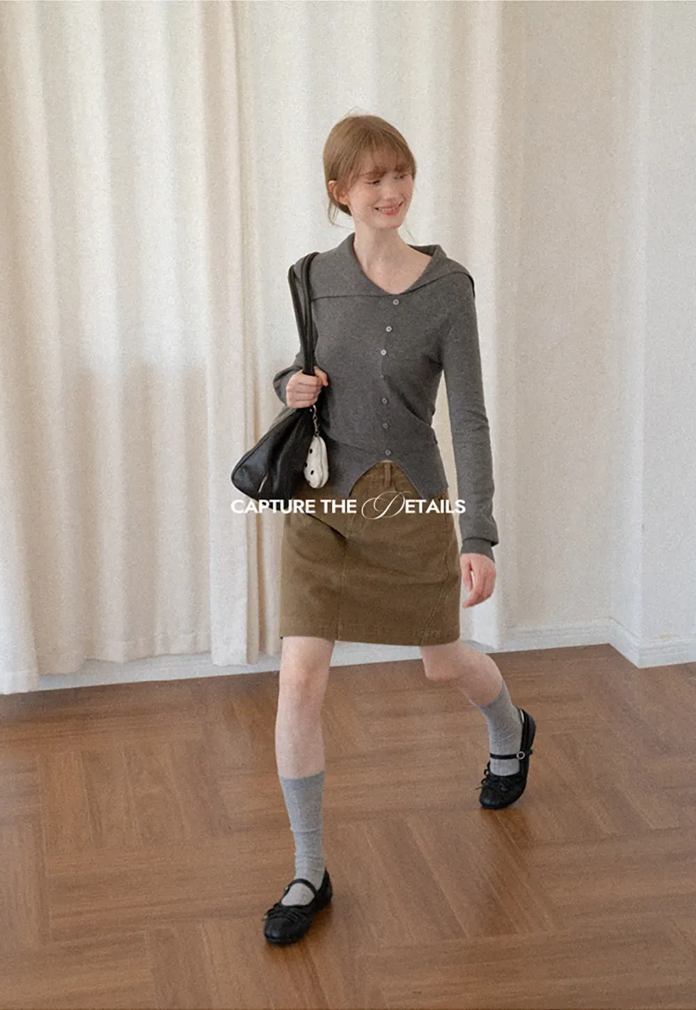 Asymmetrical Hem V Neck Button Front Knit Sweater