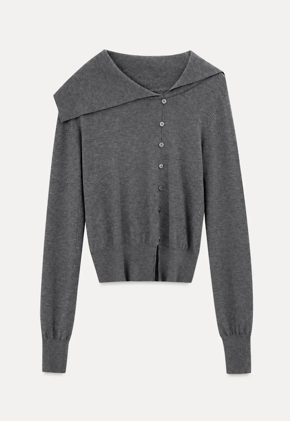 Asymmetrical Hem V Neck Button Front Knit Sweater