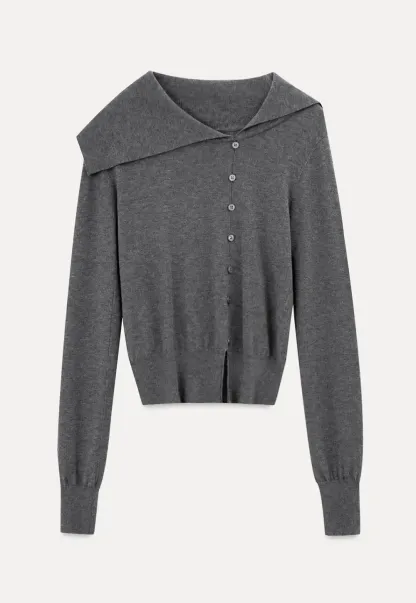 Asymmetrical Hem V Neck Button Front Knit Sweater