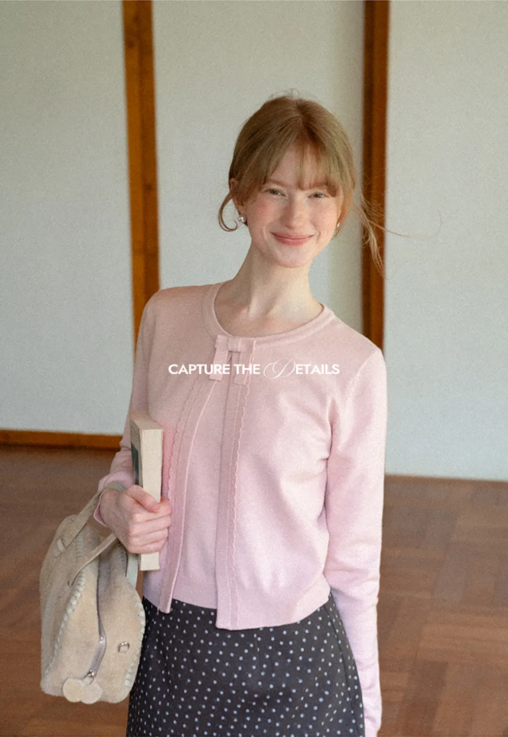 Bow Detail Front Closure Knit Sweater