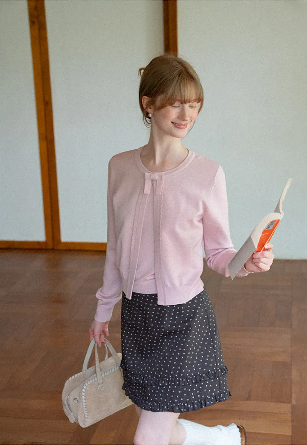 Bow Detail Front Closure Knit Sweater