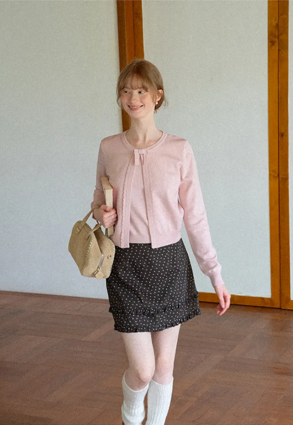 Bow Detail Front Closure Knit Sweater