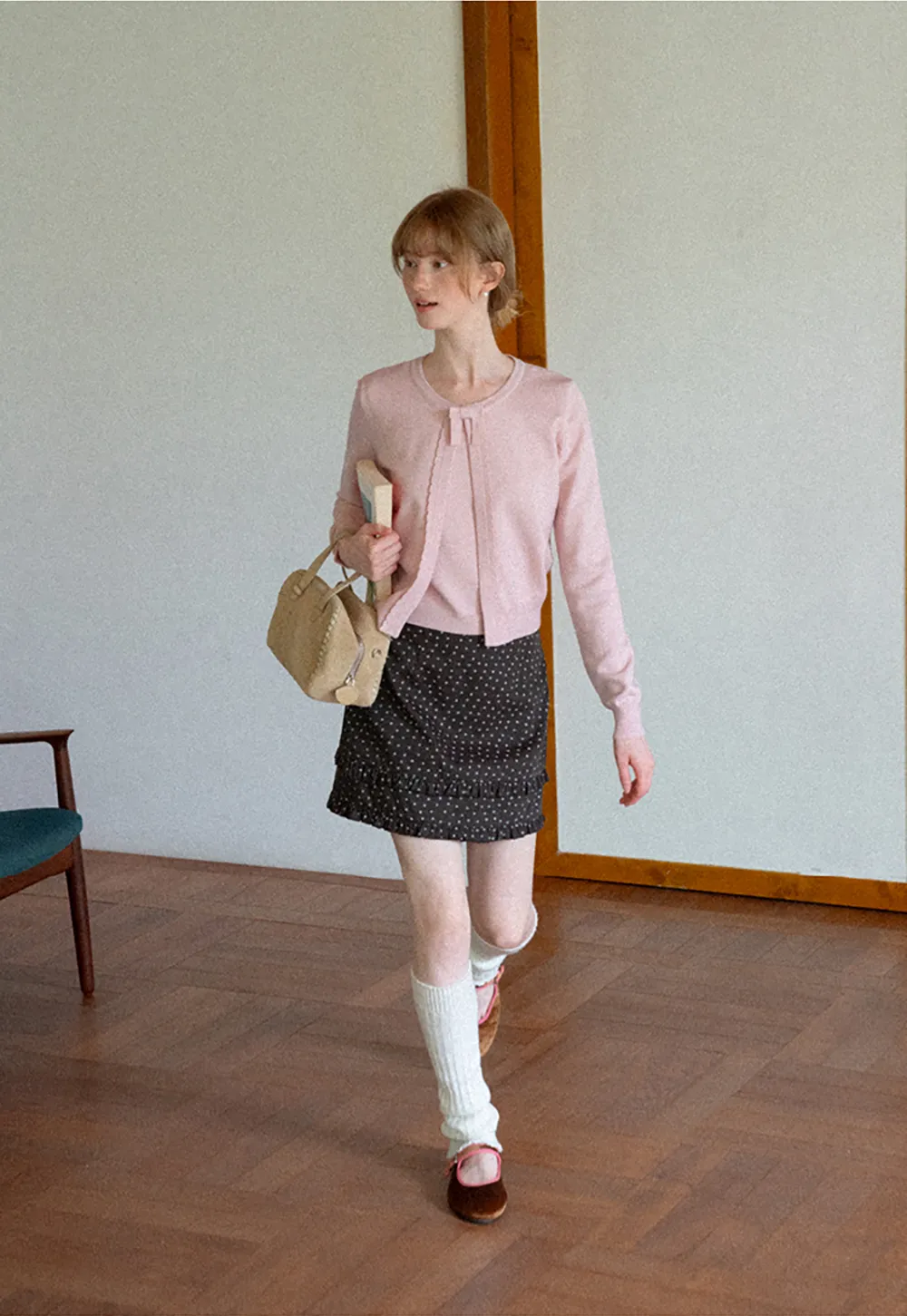 Bow Detail Front Closure Knit Sweater
