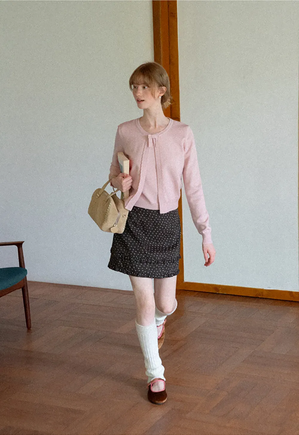 Bow Detail Front Closure Knit Sweater