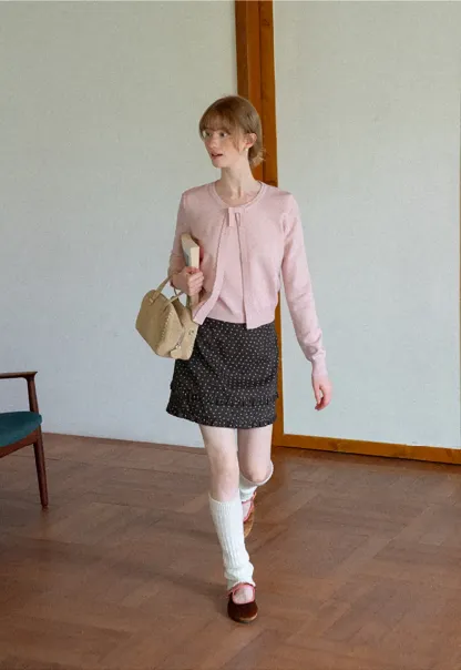 Bow Detail Front Closure Knit Sweater