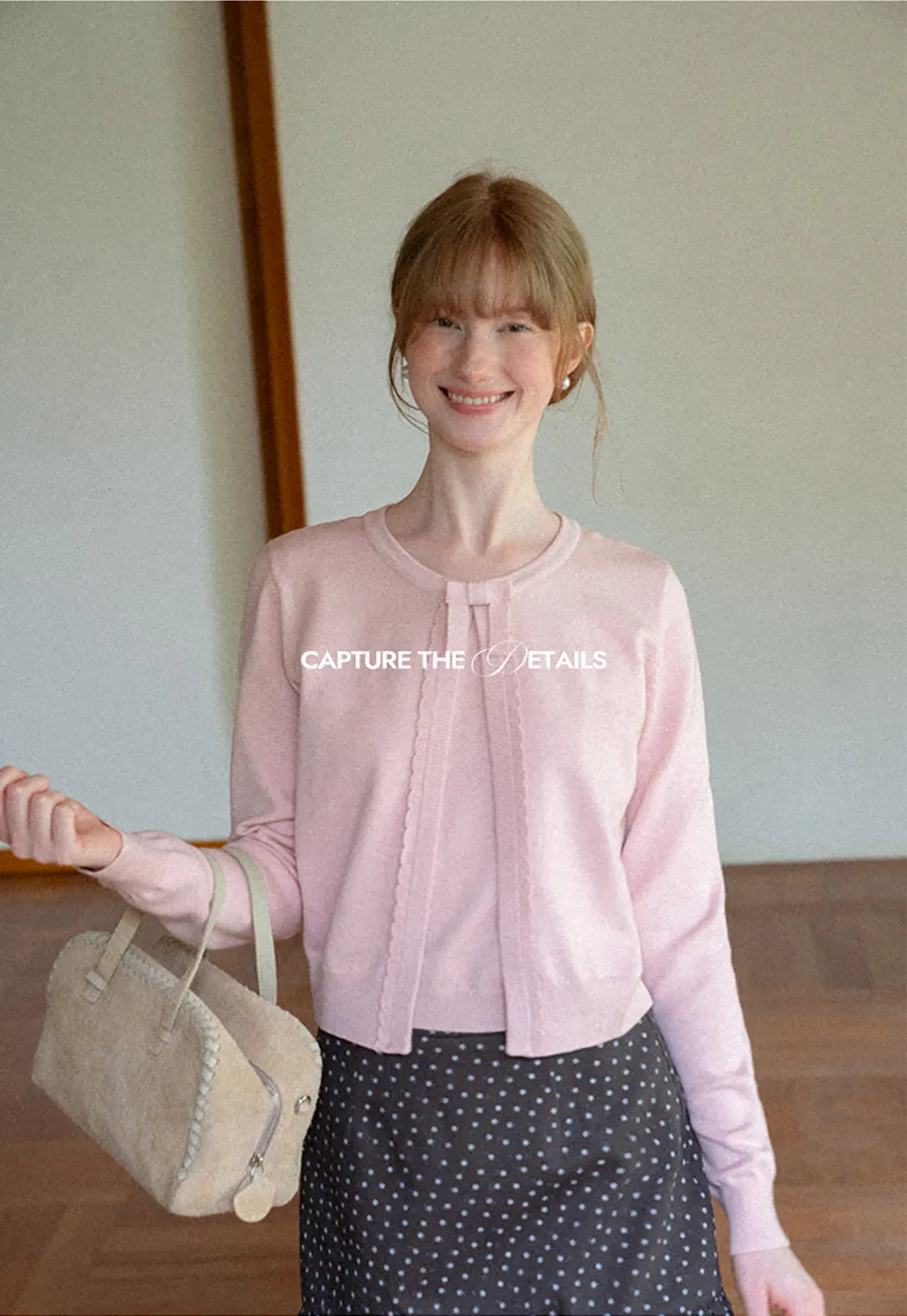 Bow Detail Front Closure Knit Sweater