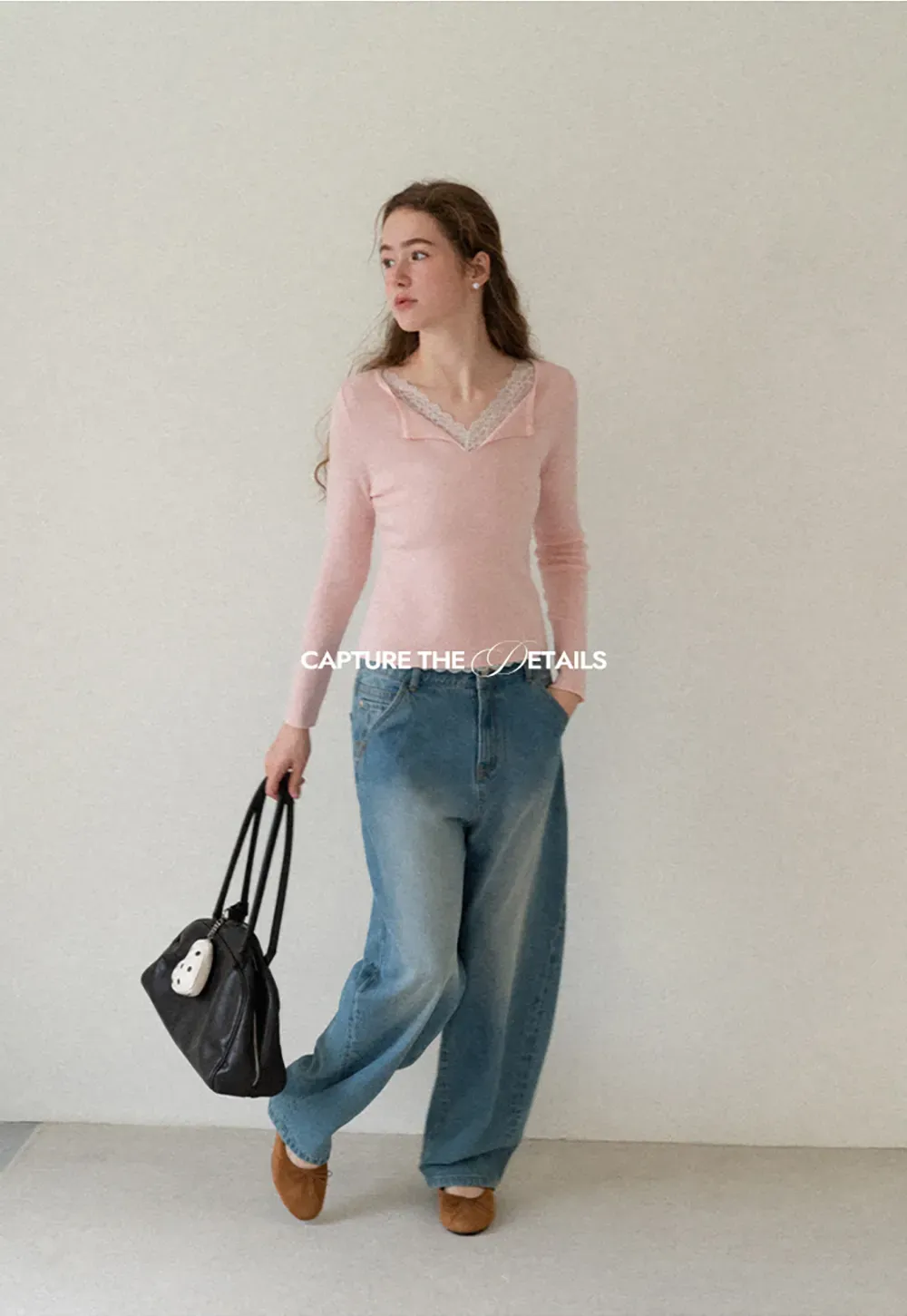 Lace Trim V Neck Long Sleeve Knit Sweater