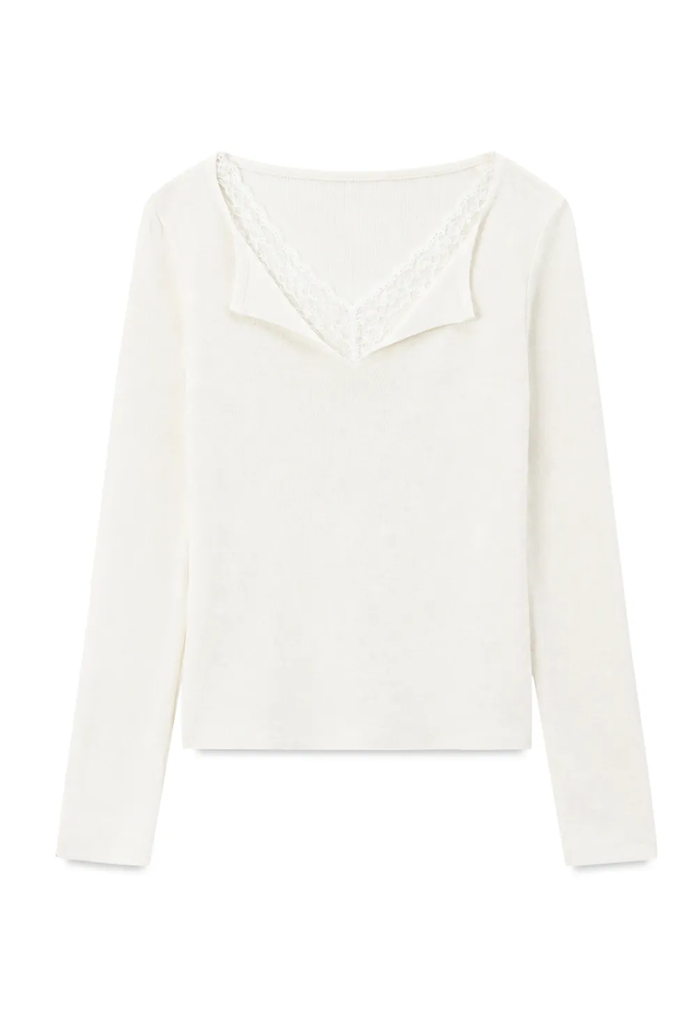 Lace Trim V Neck Long Sleeve Knit Sweater