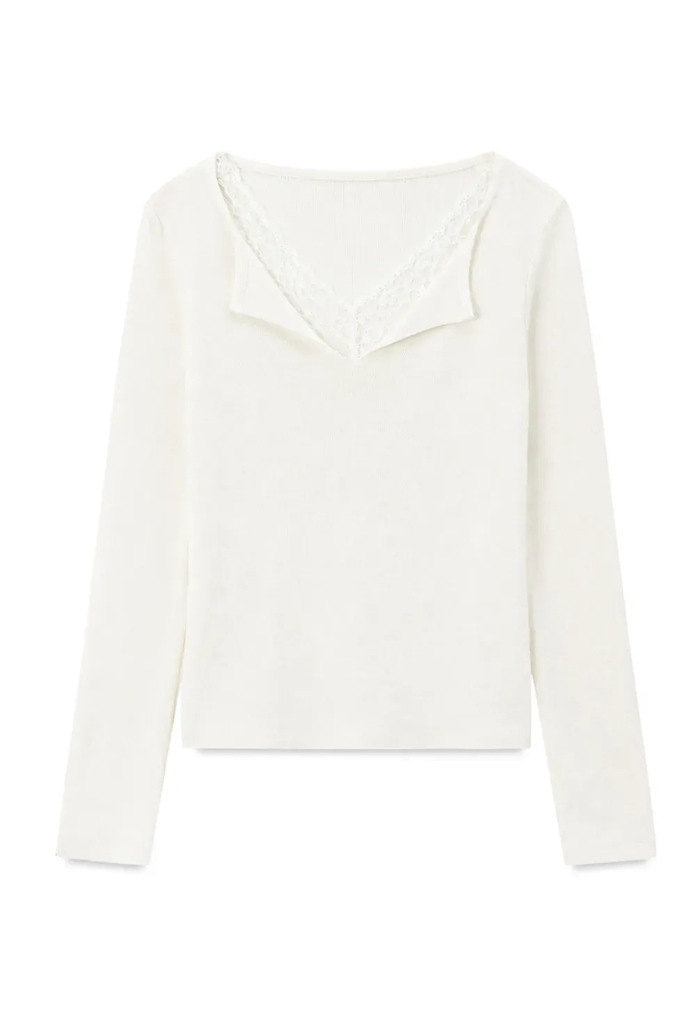 Lace Trim V Neck Long Sleeve Knit Sweater