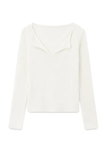Lace Trim V Neck Long Sleeve Knit Sweater