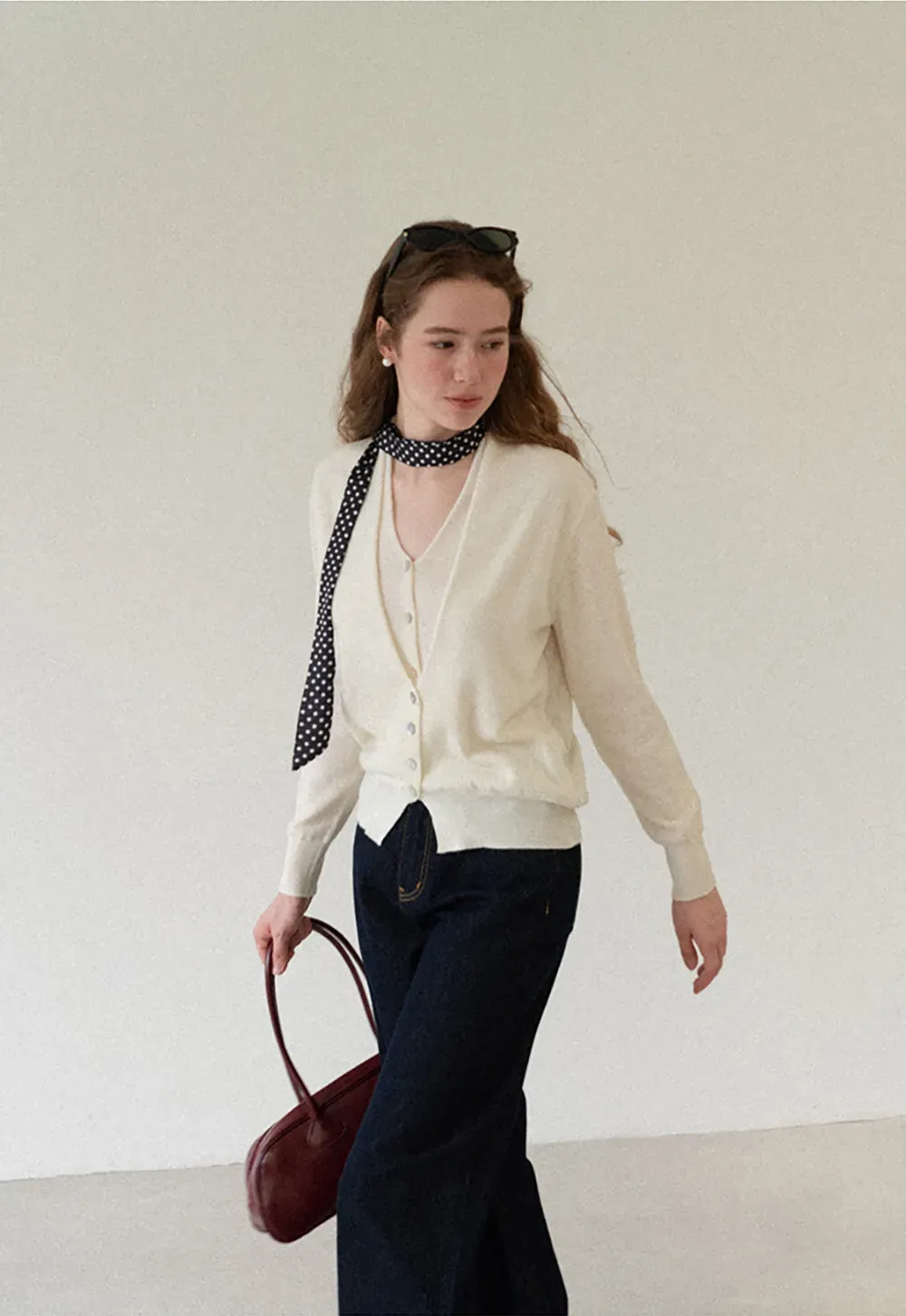 V Neck Button Front Cardigan Wool Knit Sweater