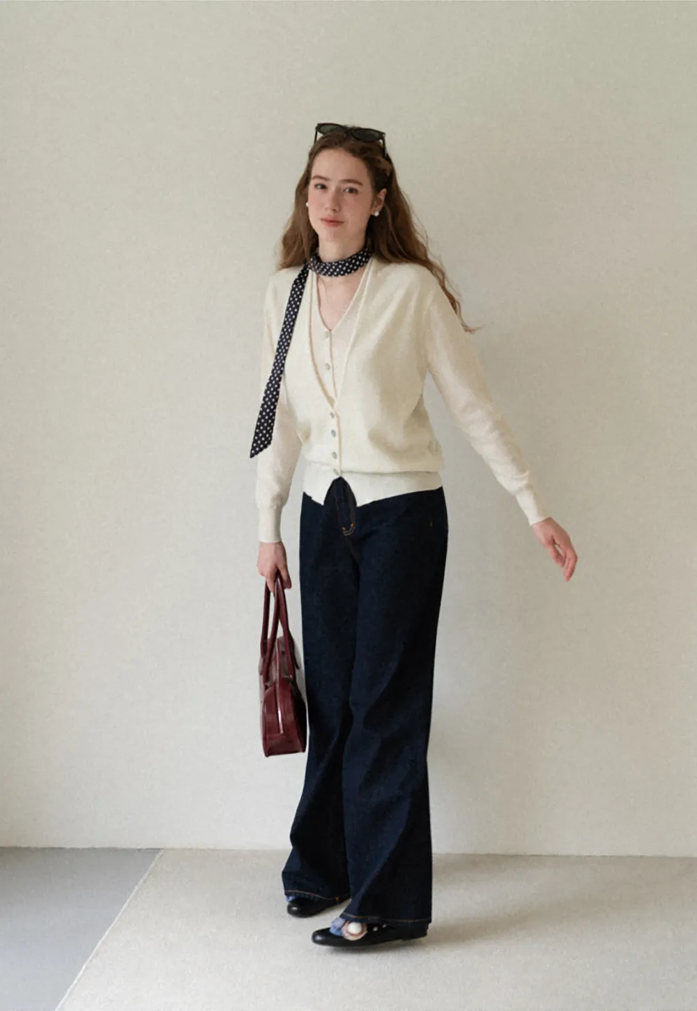 V Neck Button Front Cardigan Wool Knit Sweater