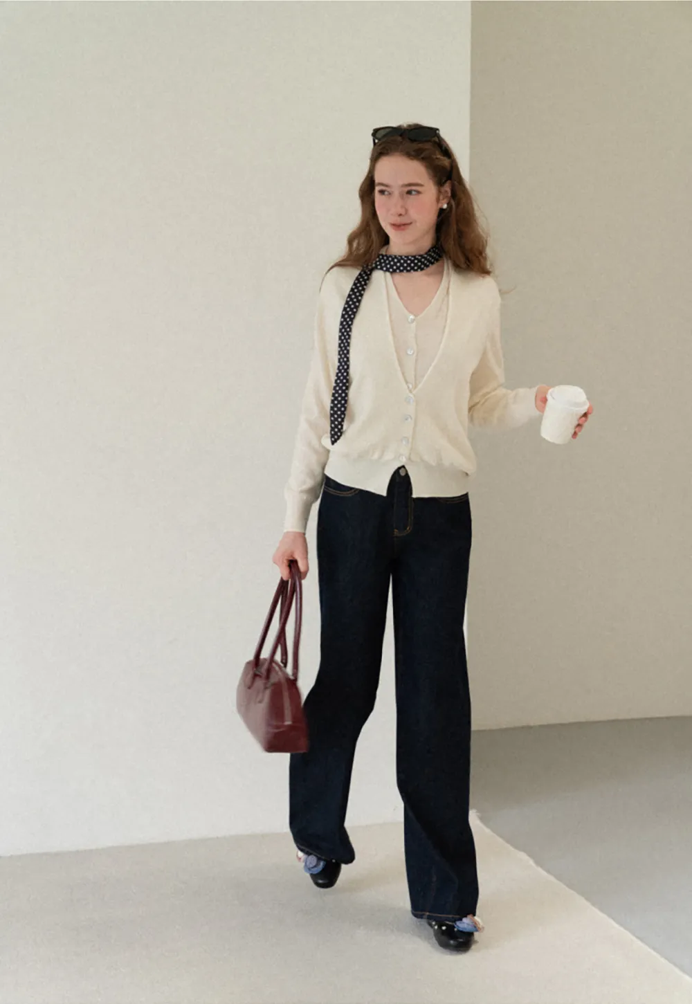 V Neck Button Front Cardigan Wool Knit Sweater
