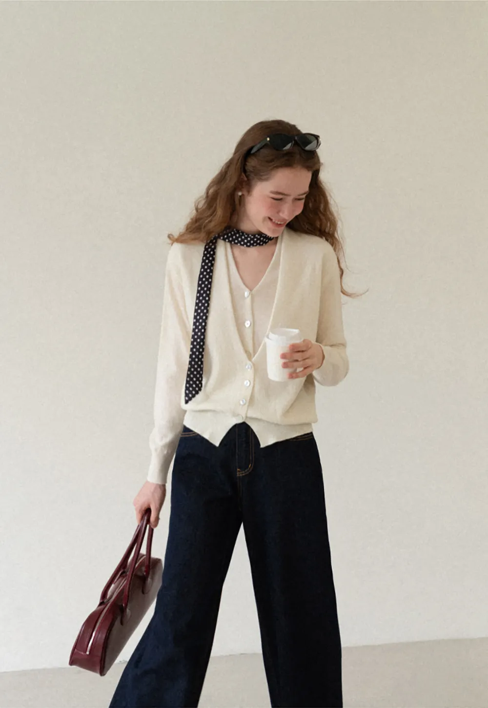 V Neck Button Front Cardigan Wool Knit Sweater