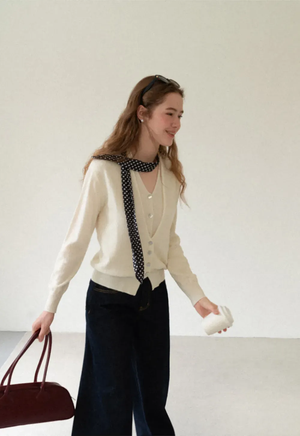 V Neck Button Front Cardigan Wool Knit Sweater