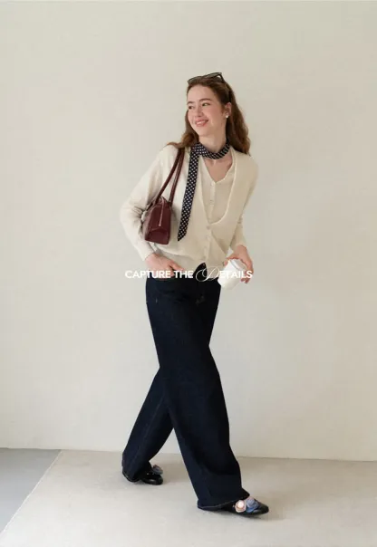 V Neck Button Front Cardigan Wool Knit Sweater