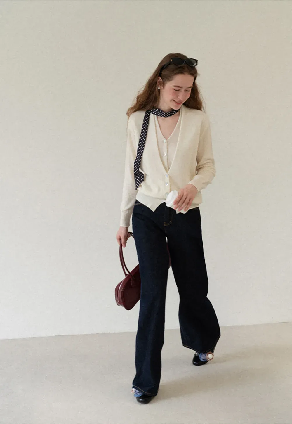 V Neck Button Front Cardigan Wool Knit Sweater