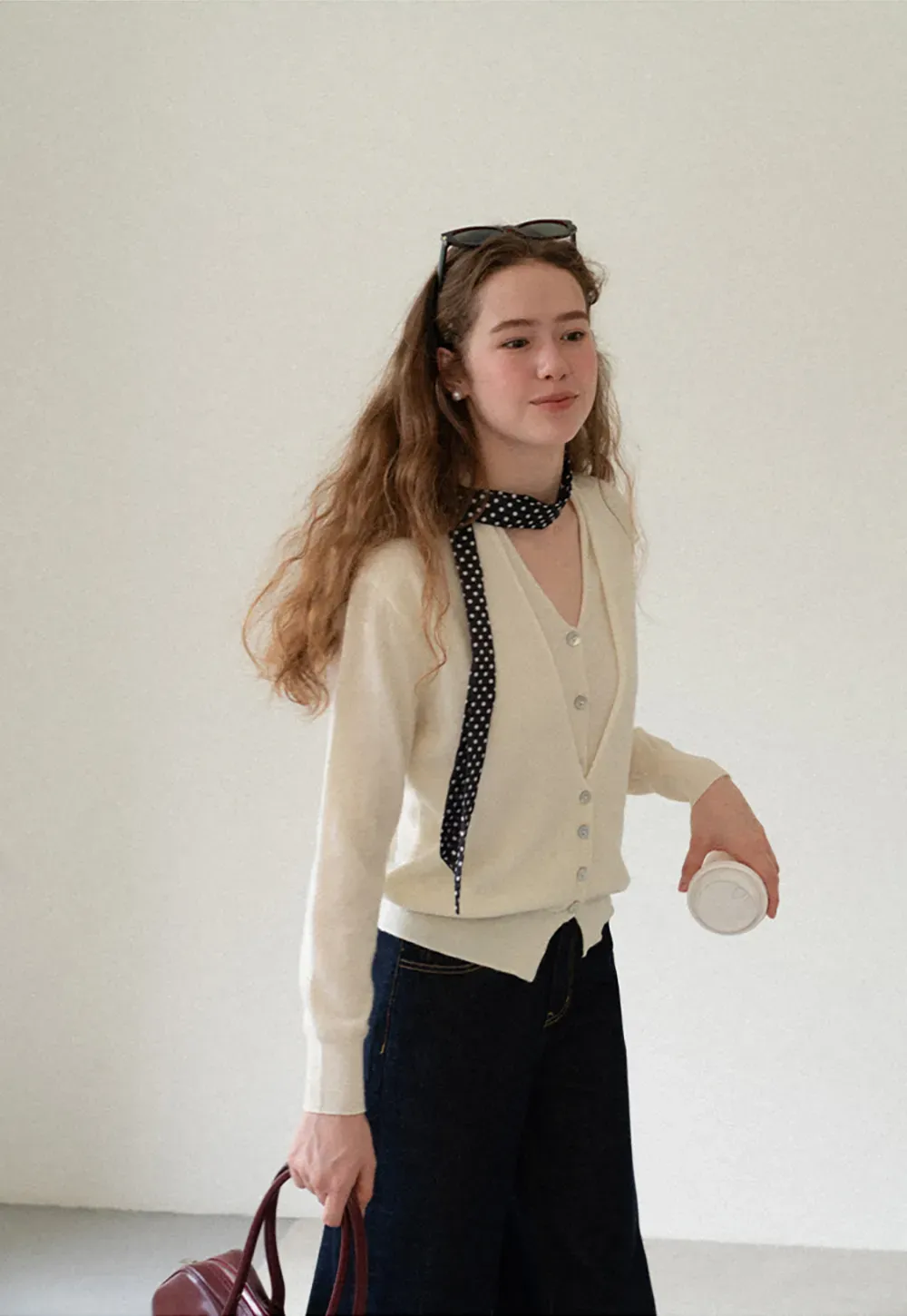 V Neck Button Front Cardigan Wool Knit Sweater