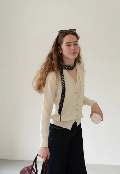 V Neck Button Front Cardigan Wool Knit Sweater