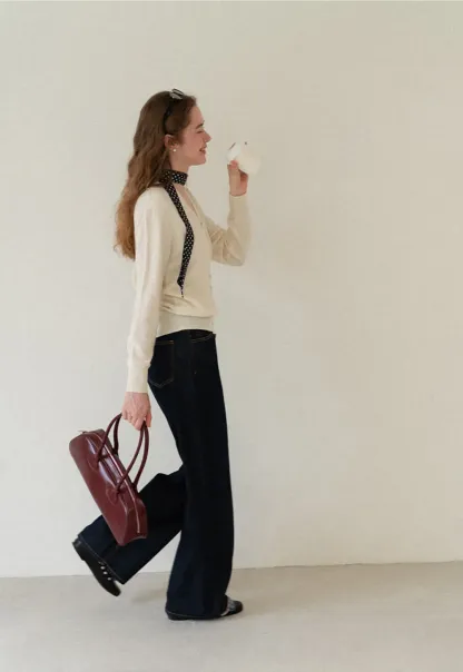 V Neck Button Front Cardigan Wool Knit Sweater