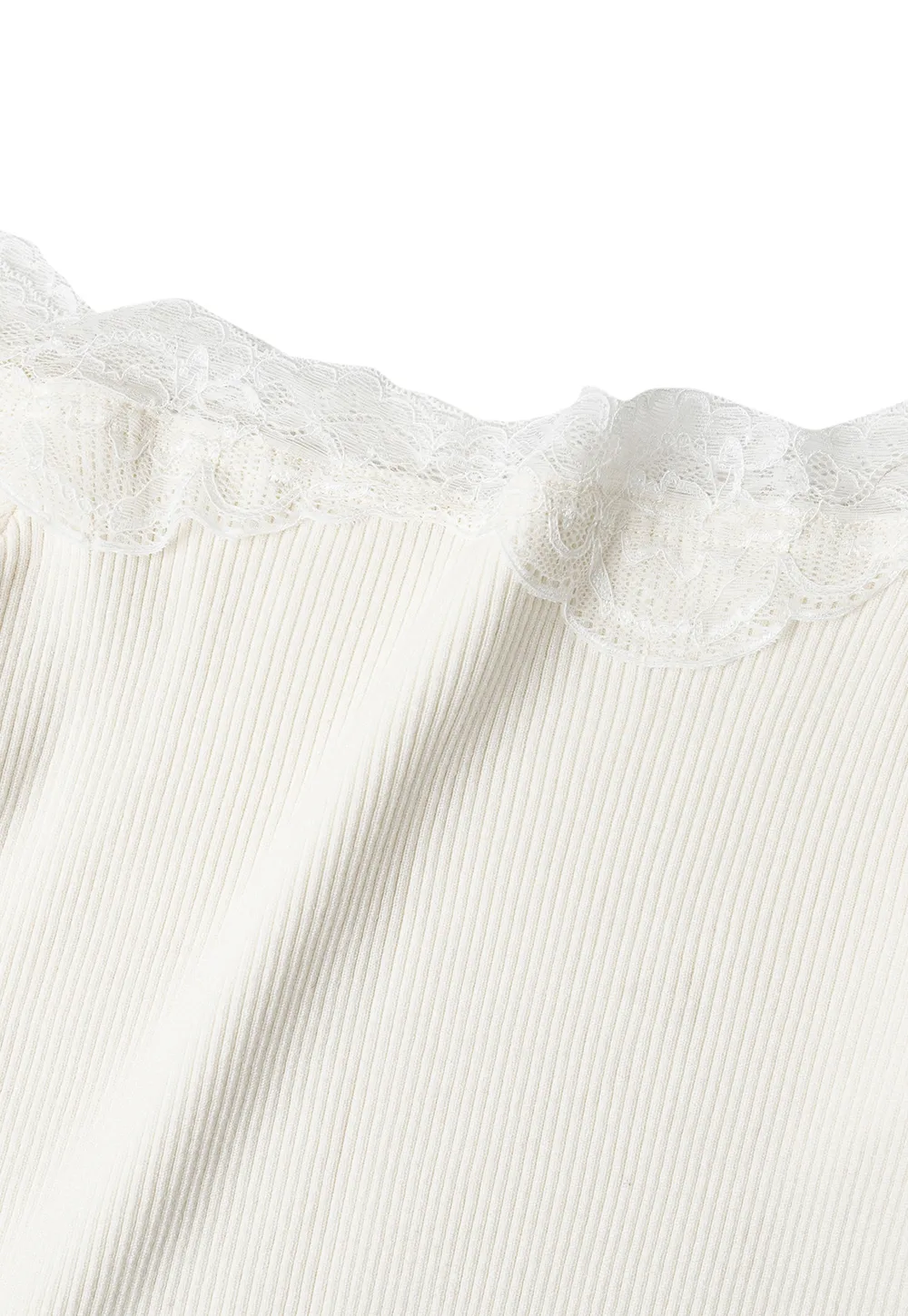 Lace Trim Off Shoulder Ribbed Knit Sweater