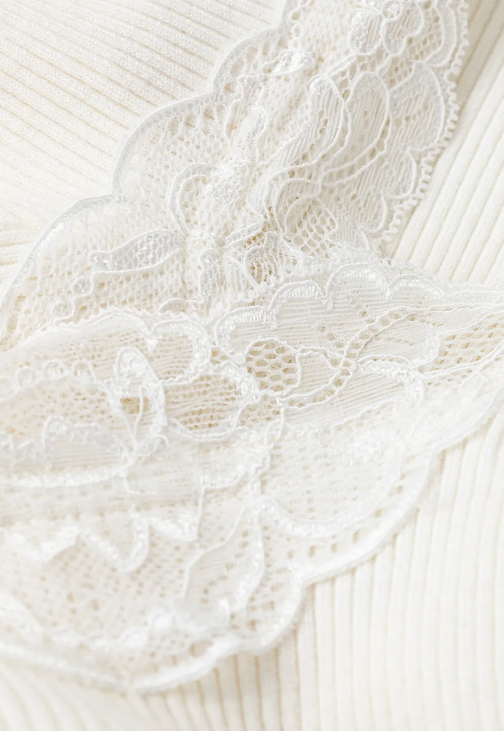 Lace Trim Off Shoulder Ribbed Knit Sweater