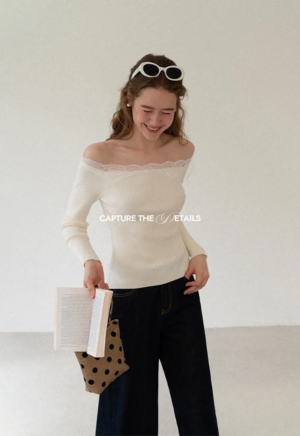 Lace Trim Off Shoulder Ribbed Knit Sweater