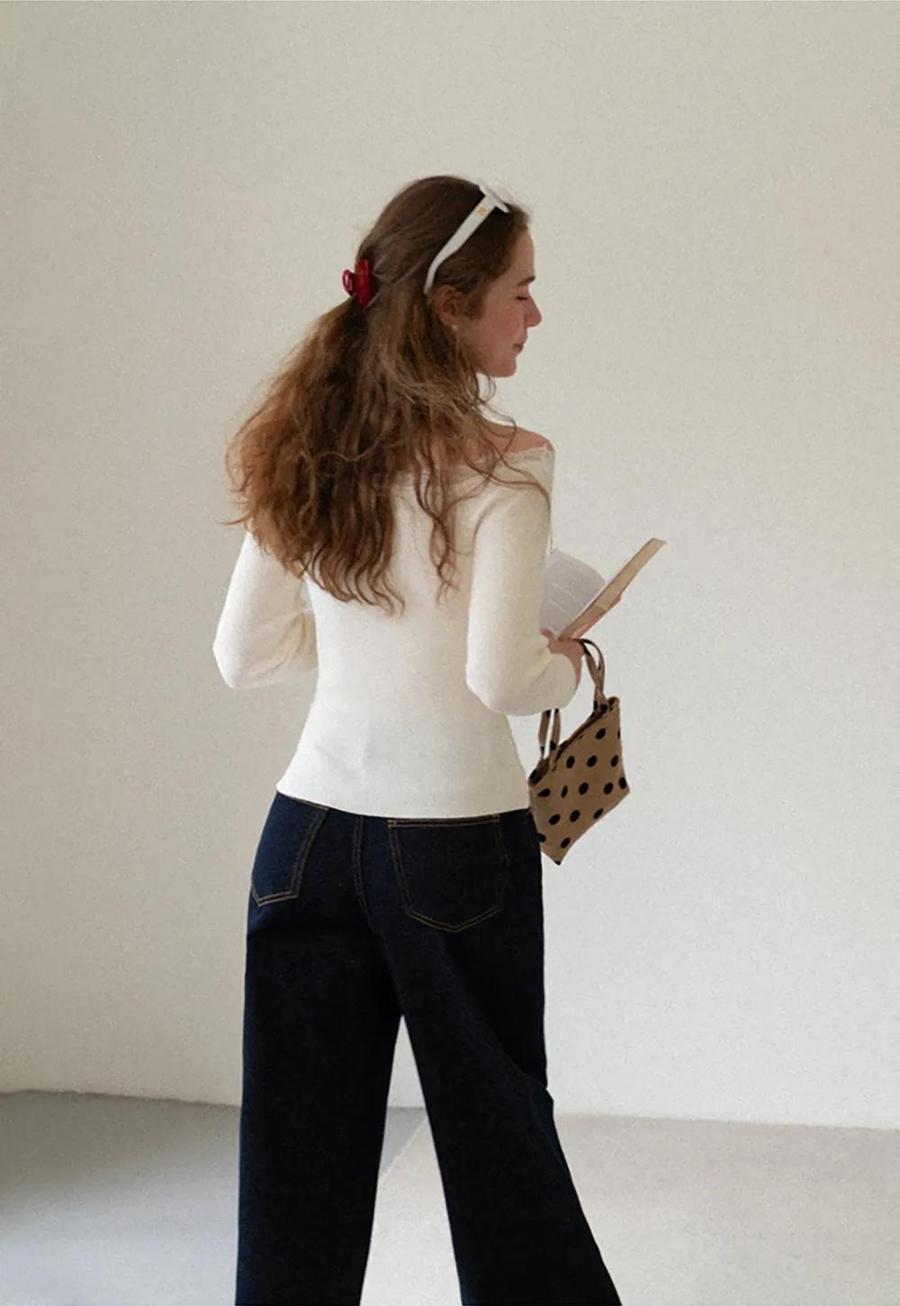 Lace Trim Off Shoulder Ribbed Knit Sweater