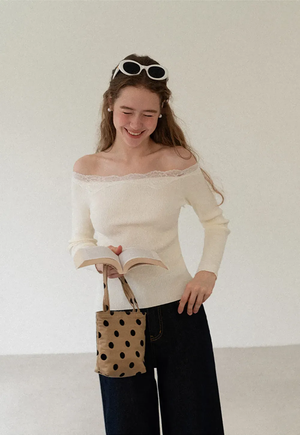Lace Trim Off Shoulder Ribbed Knit Sweater