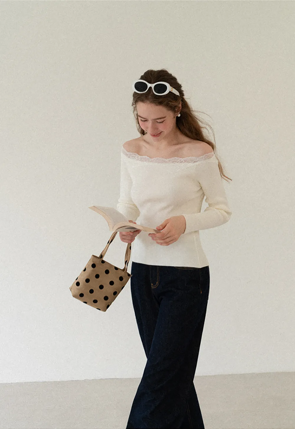 Lace Trim Off Shoulder Ribbed Knit Sweater