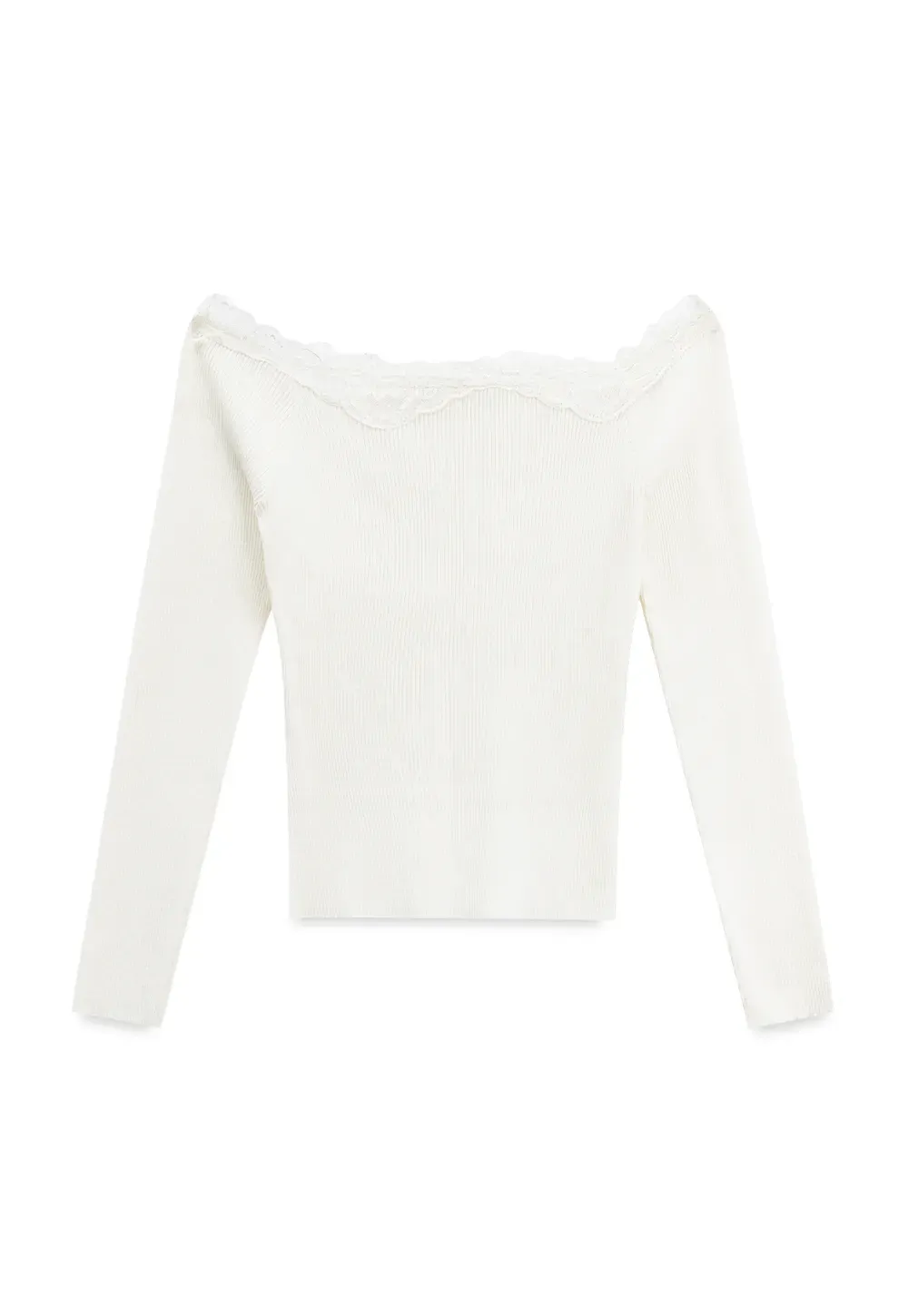 Lace Trim Off Shoulder Ribbed Knit Sweater