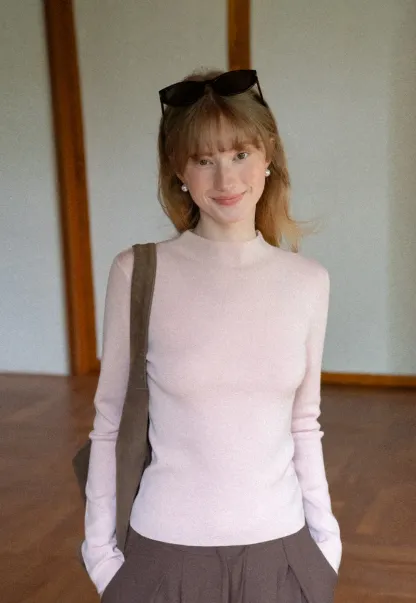 High Neck Long Sleeve Wool Knit Sweater