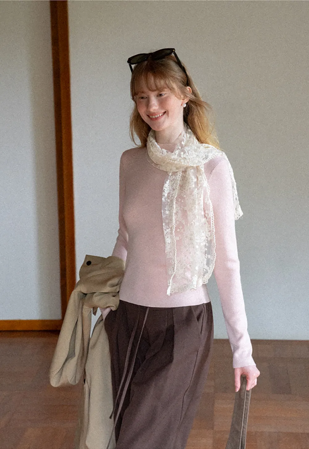 High Neck Long Sleeve Wool Knit Sweater