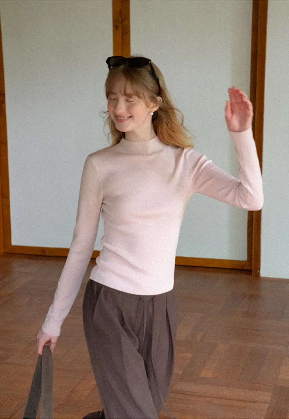 High Neck Long Sleeve Wool Knit Sweater