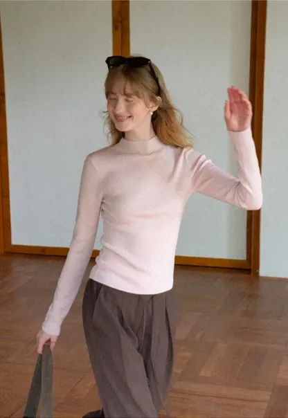 High Neck Long Sleeve Wool Knit Sweater