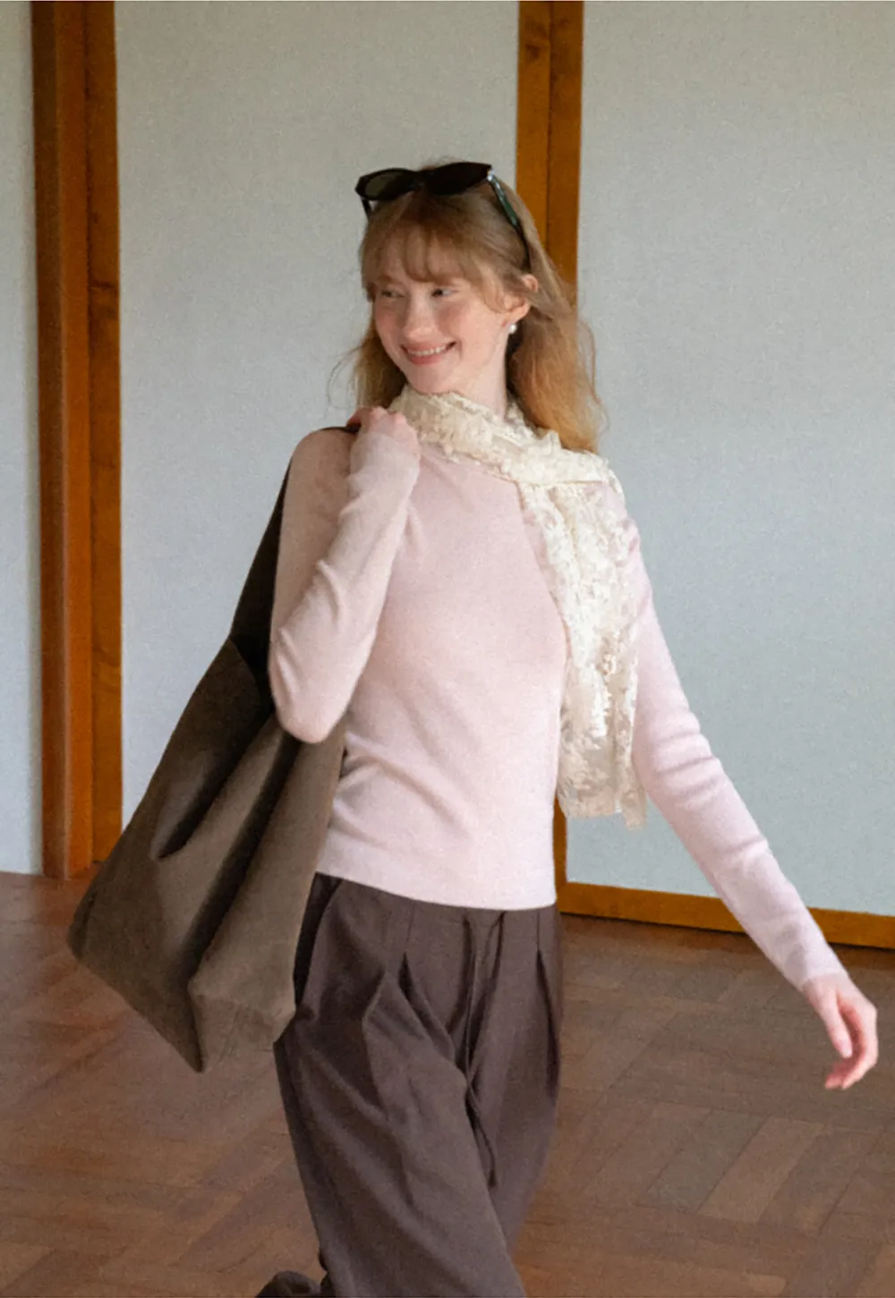 High Neck Long Sleeve Wool Knit Sweater
