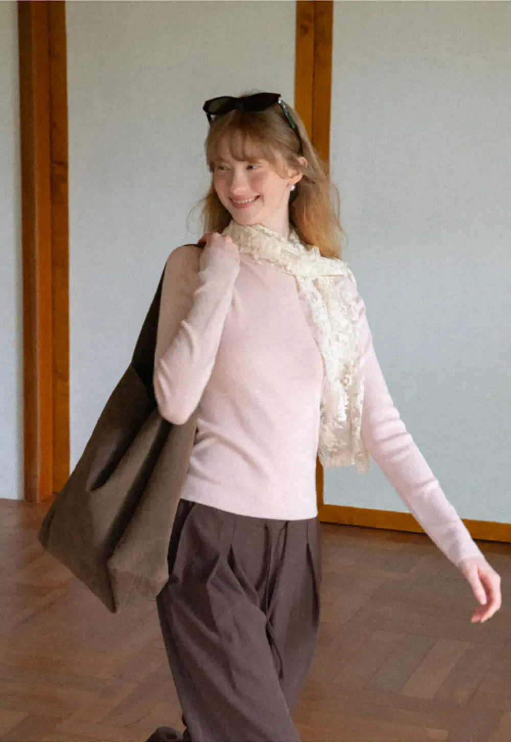 High Neck Long Sleeve Wool Knit Sweater