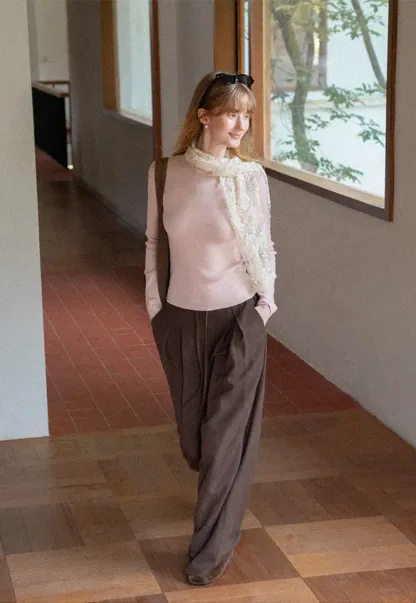 High Neck Long Sleeve Wool Knit Sweater