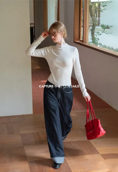 High Neck Long Sleeve Wool Knit Sweater