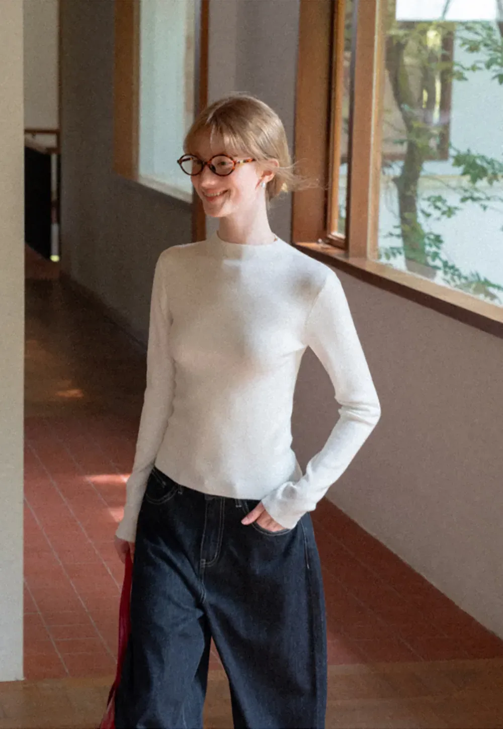 High Neck Long Sleeve Wool Knit Sweater