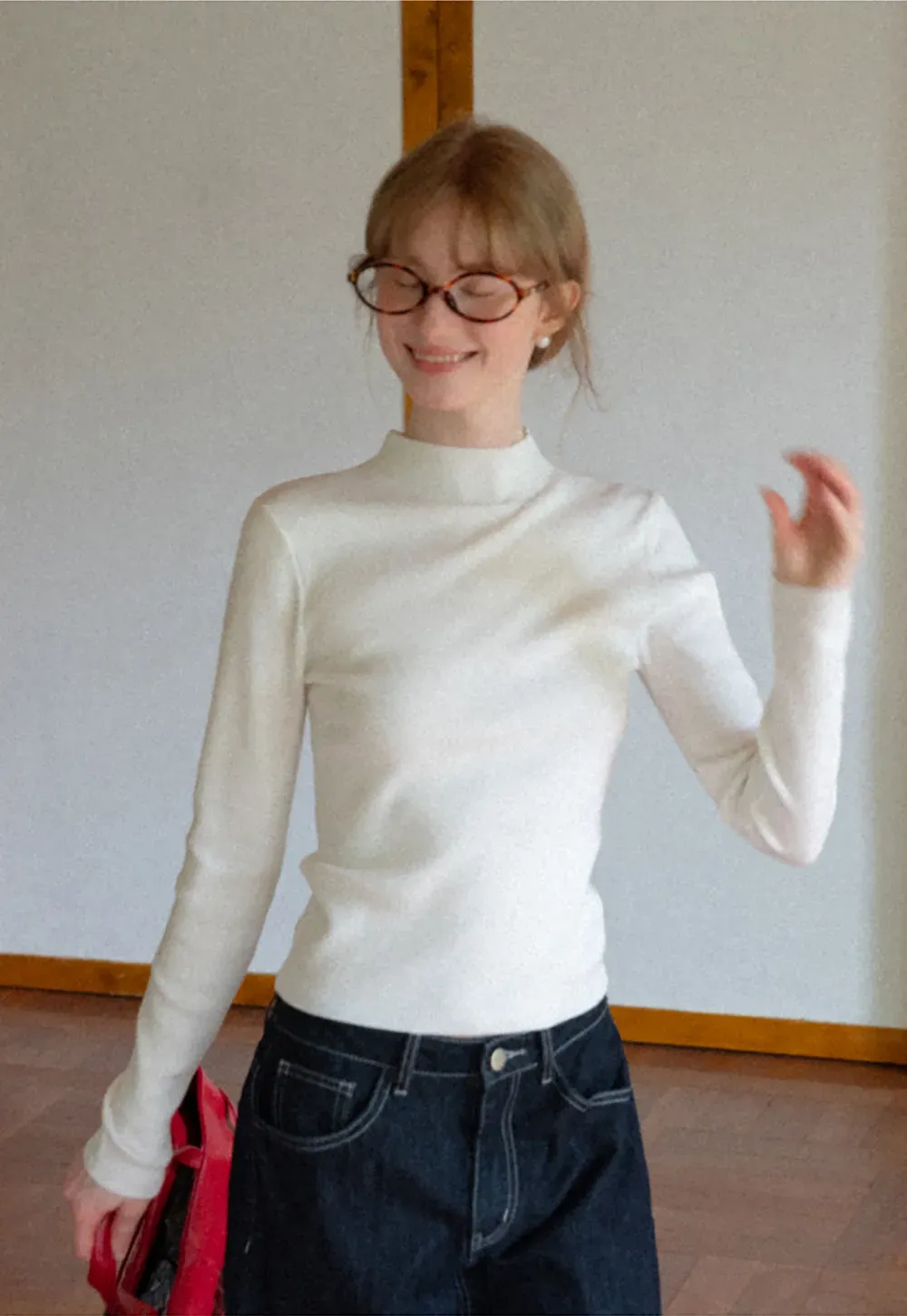 High Neck Long Sleeve Wool Knit Sweater