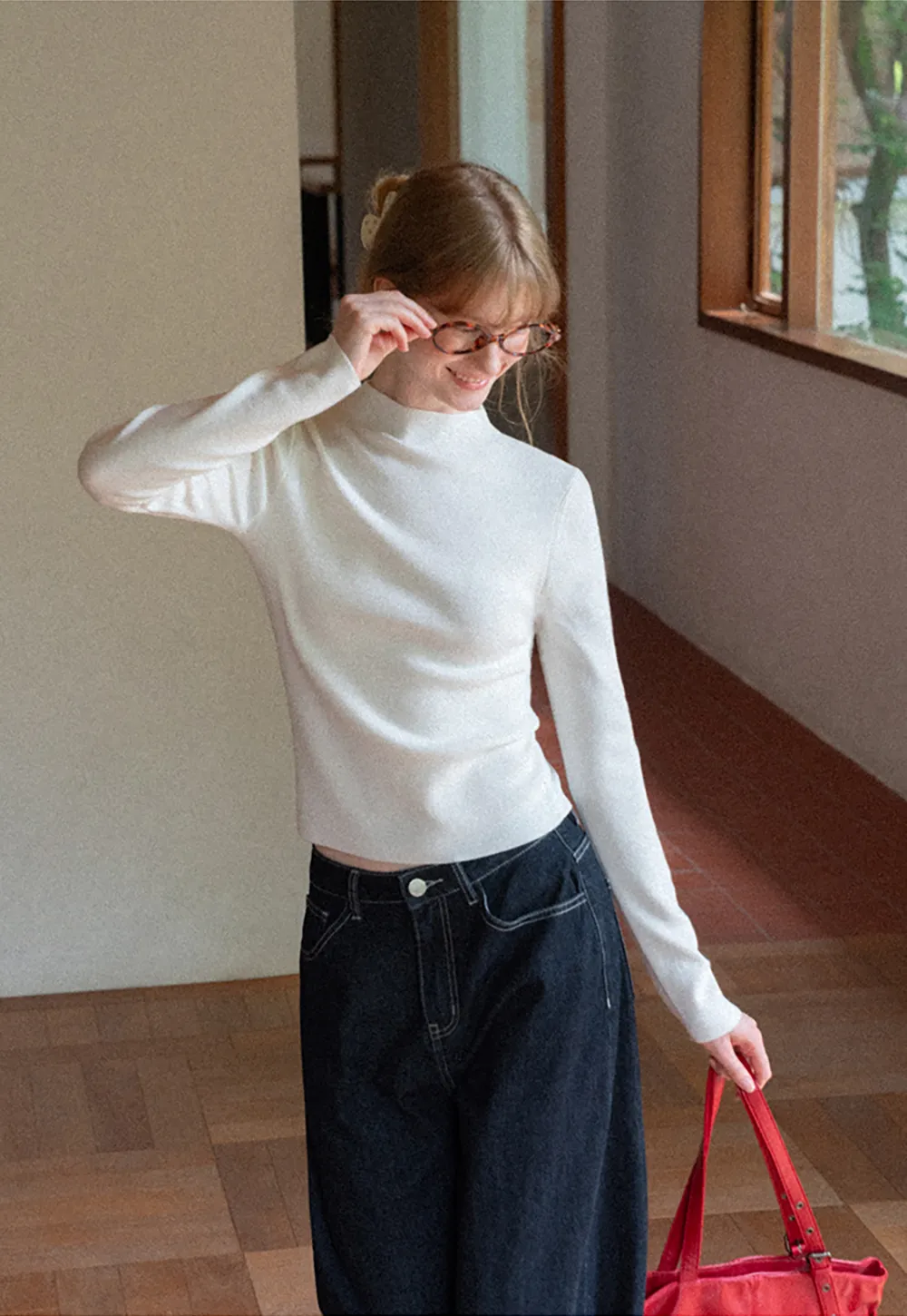 High Neck Long Sleeve Wool Knit Sweater