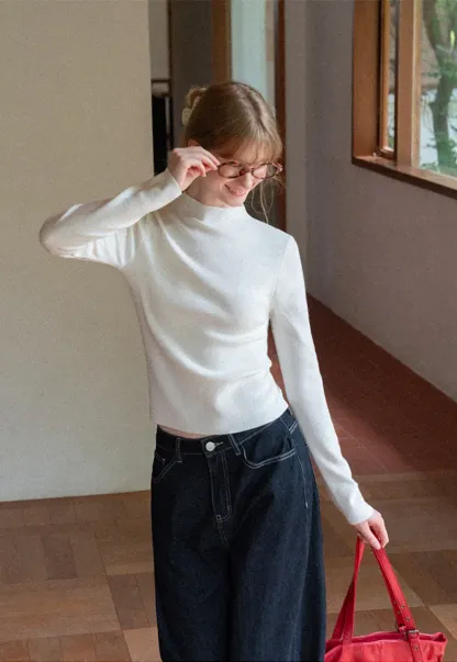High Neck Long Sleeve Wool Knit Sweater