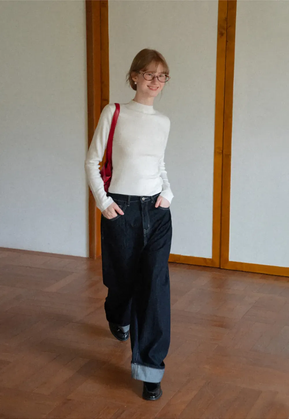 High Neck Long Sleeve Wool Knit Sweater
