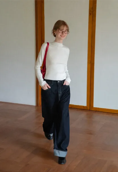High Neck Long Sleeve Wool Knit Sweater