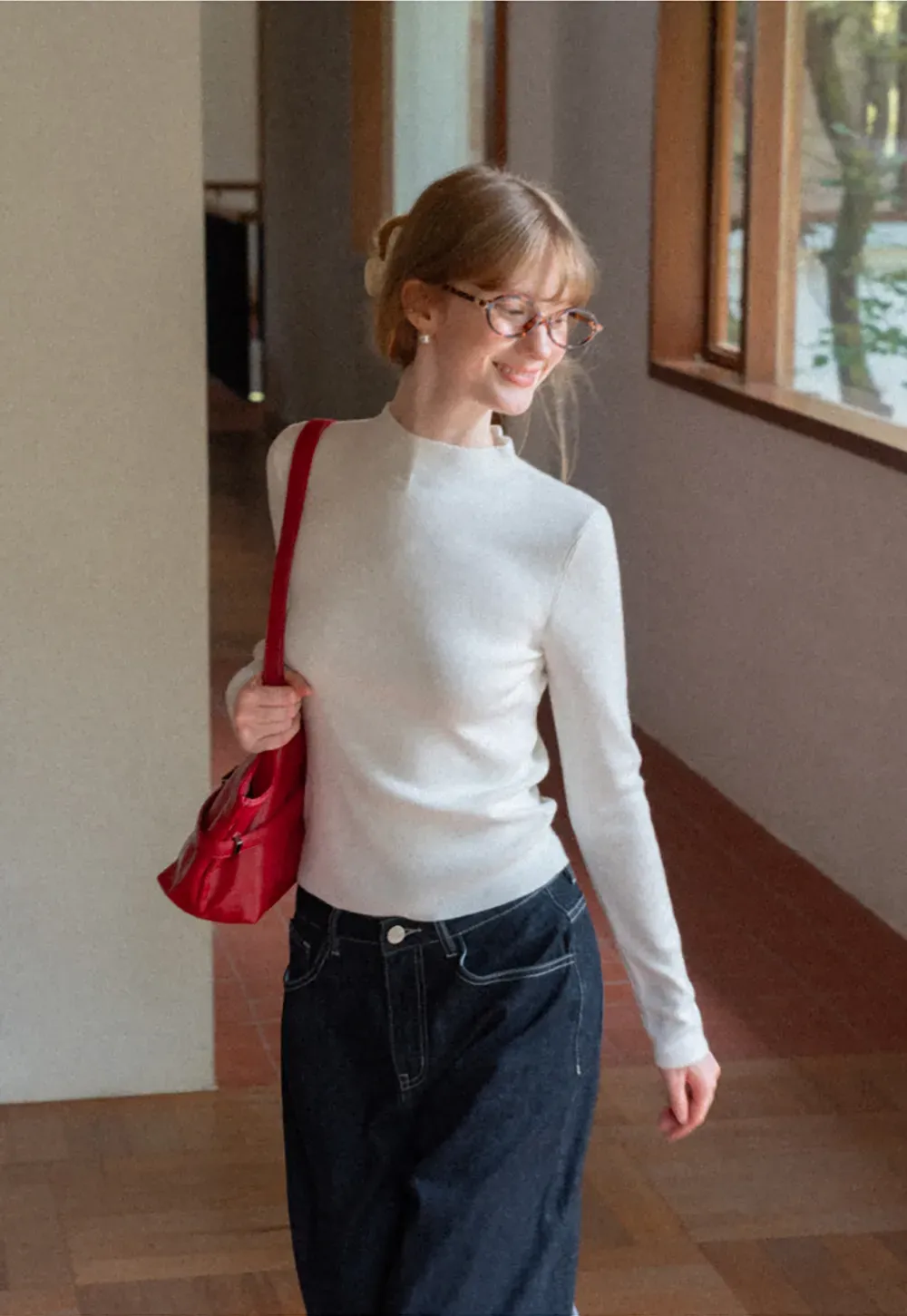 High Neck Long Sleeve Wool Knit Sweater