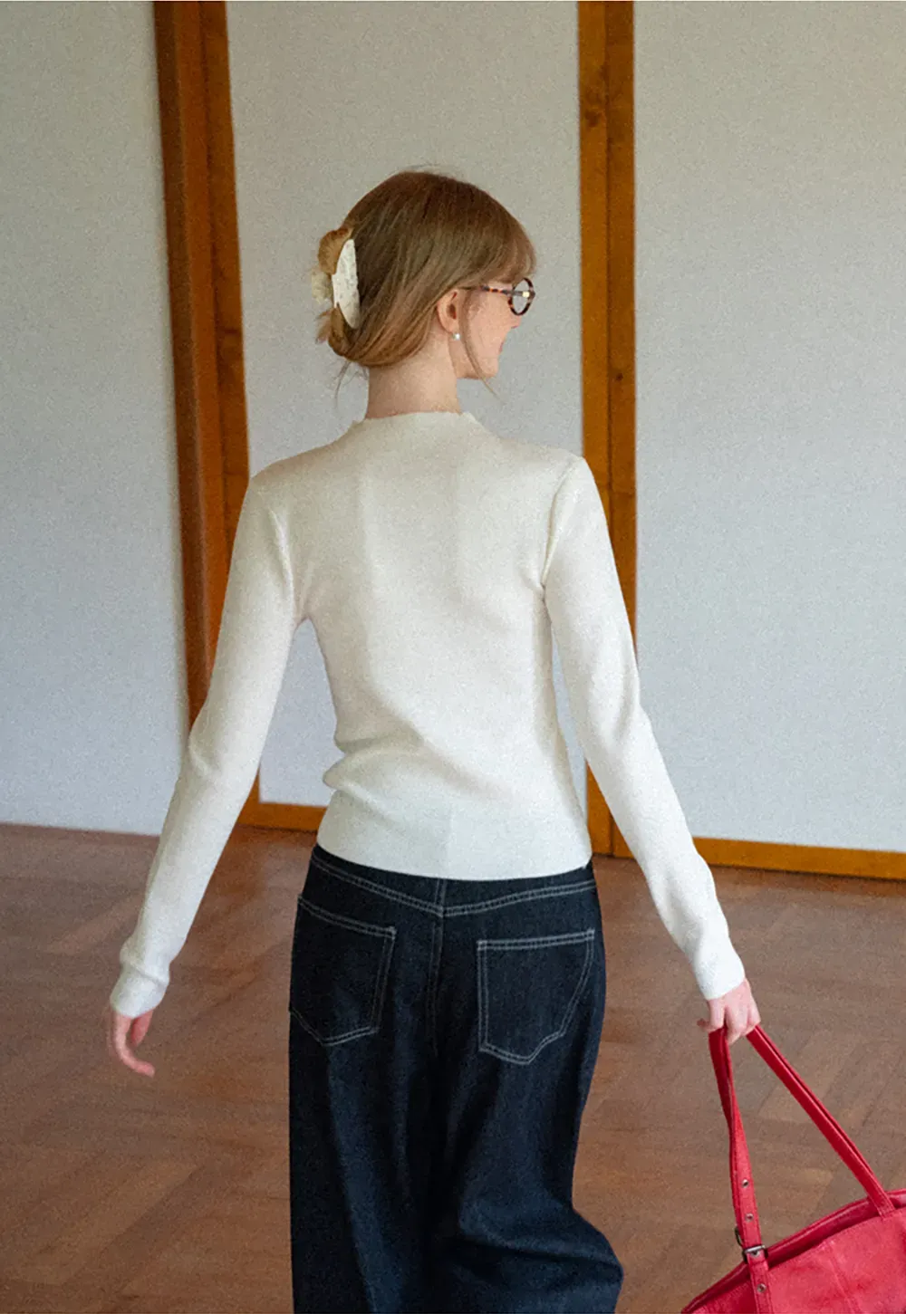 High Neck Long Sleeve Wool Knit Sweater
