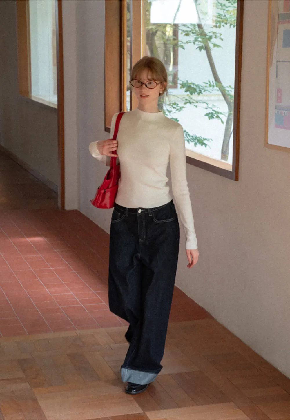 High Neck Long Sleeve Wool Knit Sweater