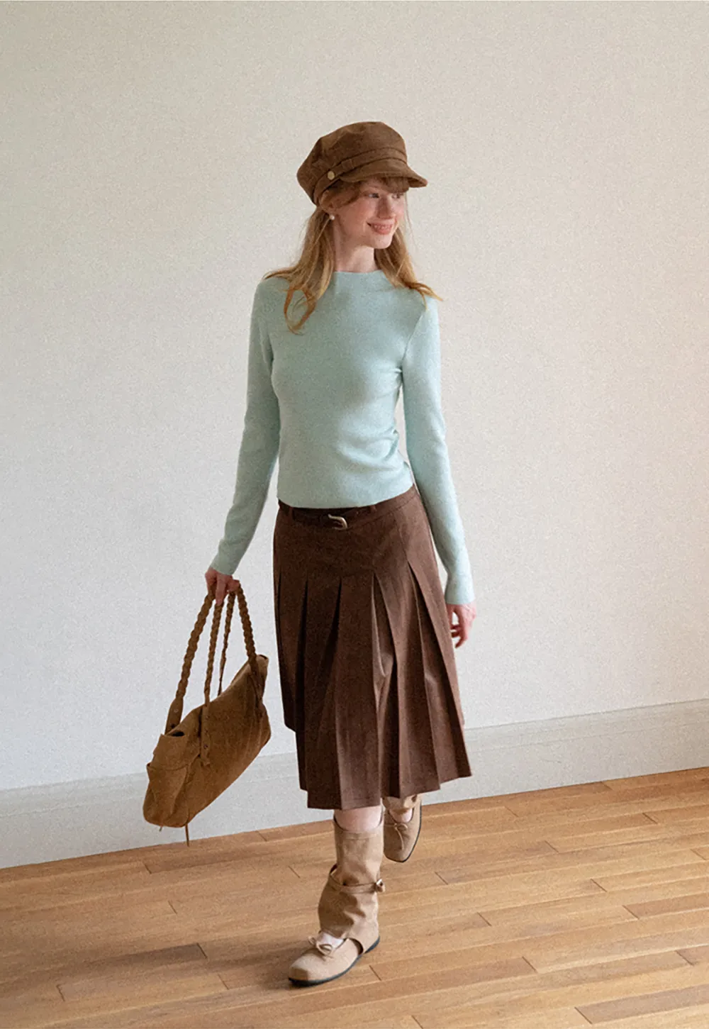 High Neck Long Sleeve Wool Knit Sweater