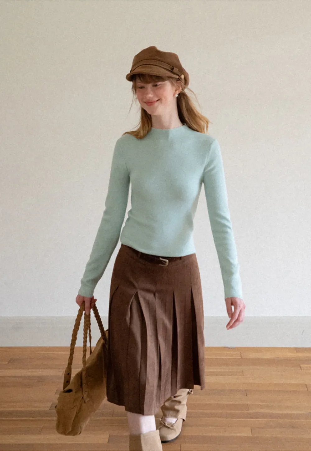High Neck Long Sleeve Wool Knit Sweater
